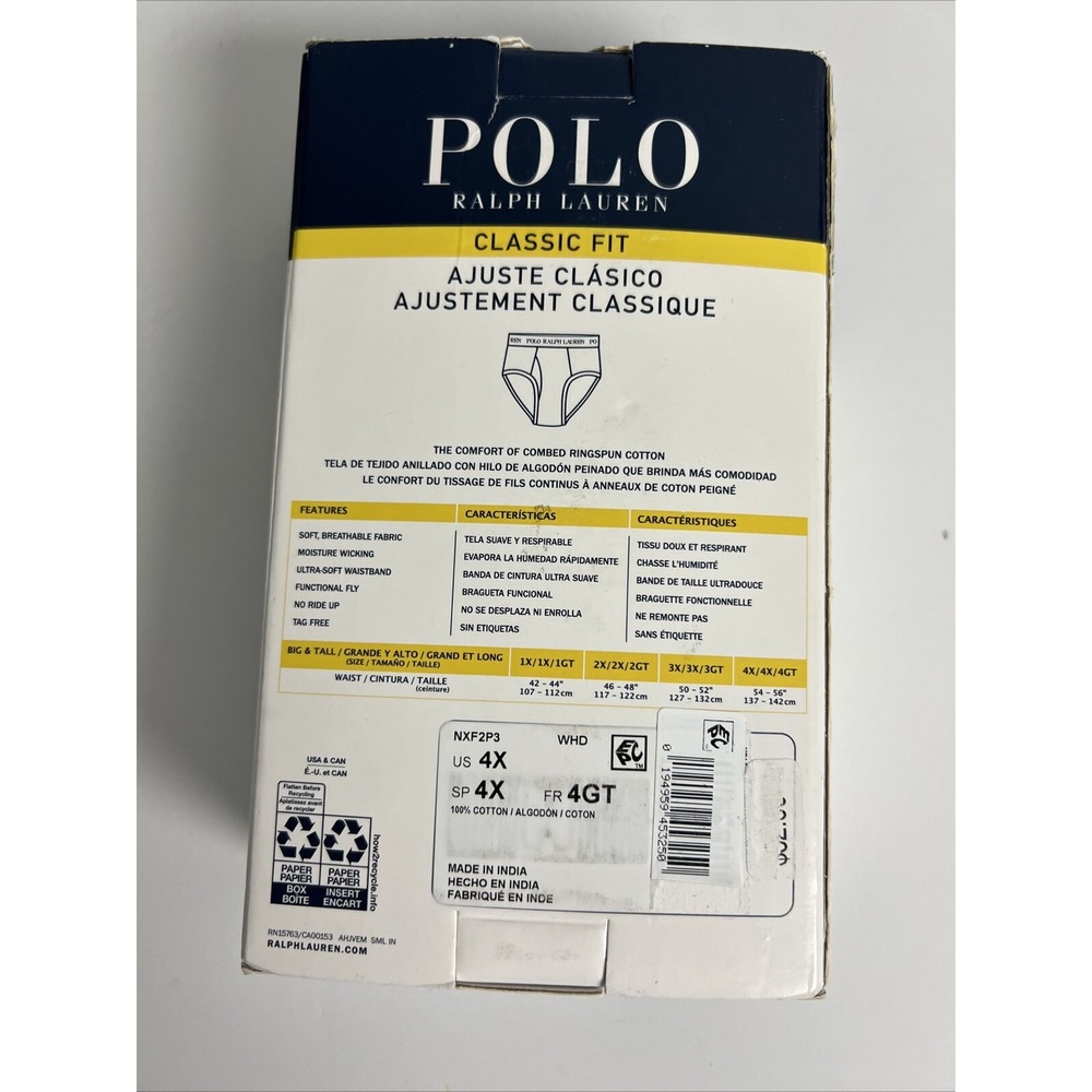 6 Polo Ralph Lauren Men's Briefs Size 4X Big & Tall Cotton Mid Rise White D18 - Picture 12 of 16